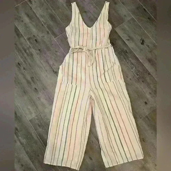 American Eagle Multi Colored Striped Linen Jumpsuit - Picture 4 of 14